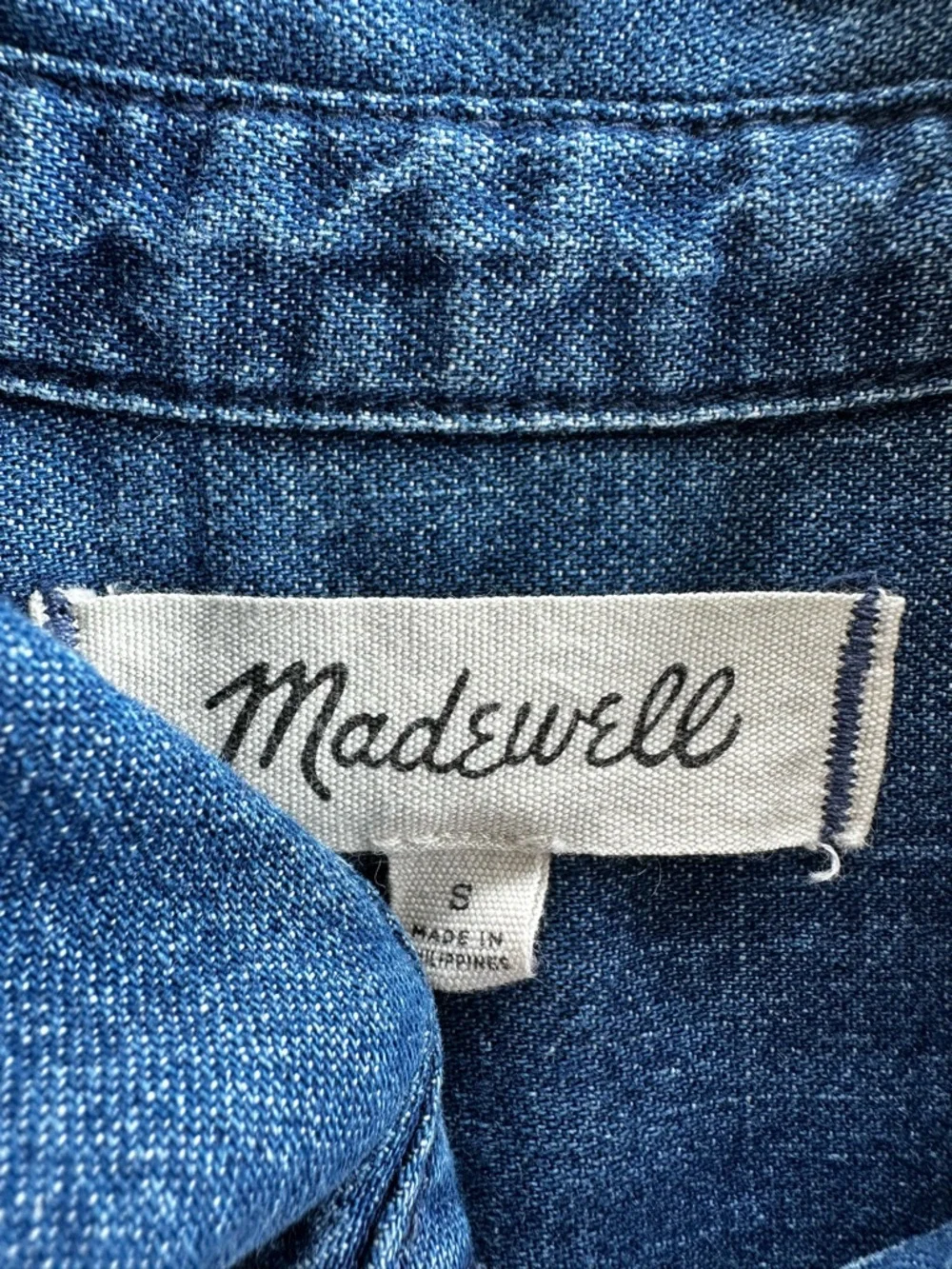 Madewell Denim Puff-Sleeve Shirt Dress Blue Casual in Harris Wash Women’s Size S - Picture 5 of 11